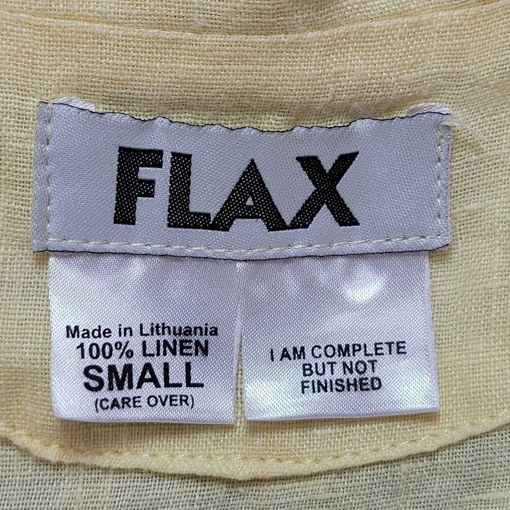 Flax Linen Tunic Top Women S Button Collar Pockets Yellow Quiet Luxury Lagenlook - Picture 8 of 14